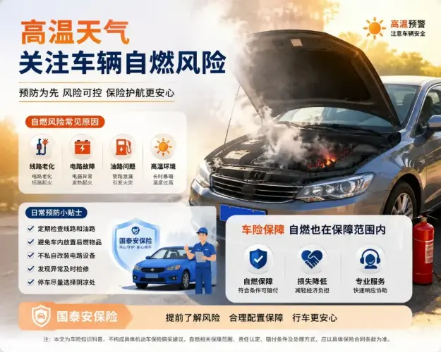车险中的自燃风险怎么理解？高温天气下车辆安全不容忽视