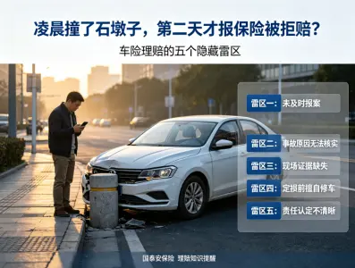 凌晨撞了石墩子，第二天才报保险被拒赔？